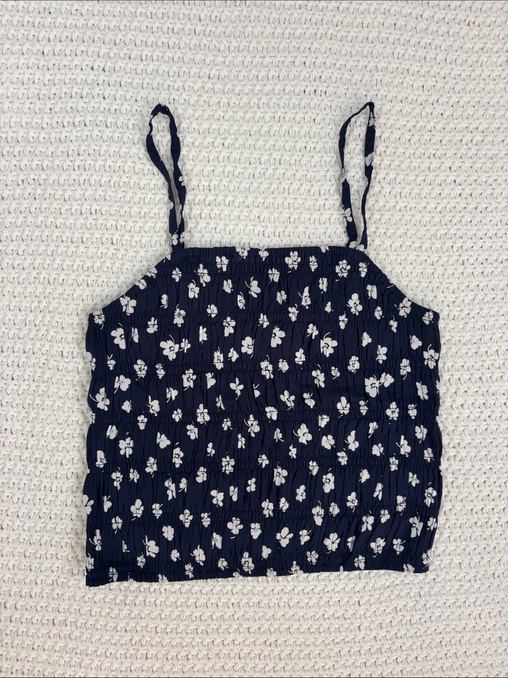 Abercrombie Navy White Floral High Neck Smocked Cami Top Kids